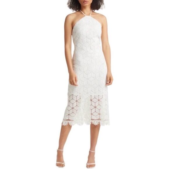White Lace Halter Midi Dress Small NWT Bridal Shower Wedding Guest - Picture 1 of 8